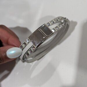 Swarovski Celeb Stainless Steel White Leather White Crystal Bracelet Size Medium